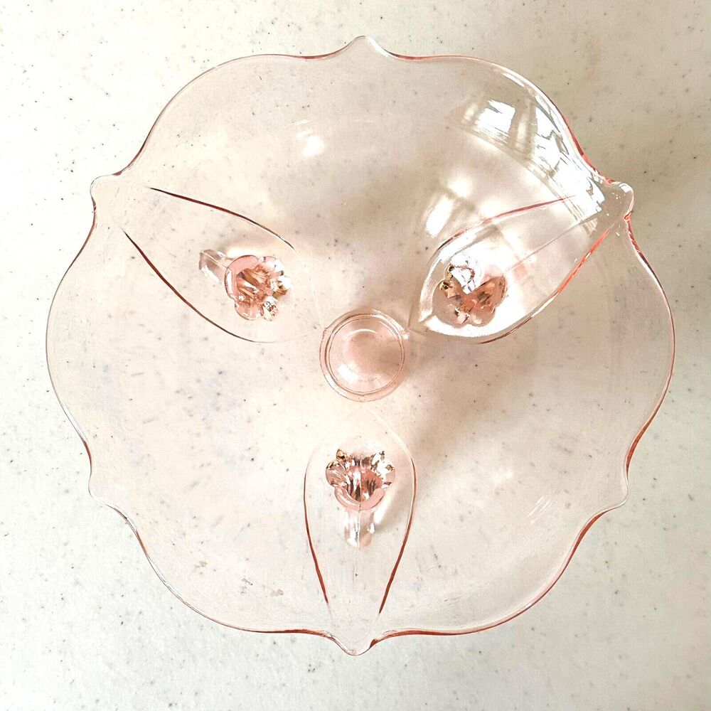 Rare Vintage Pink Depression Lancaster Jubilee 3 Footed bowl 3"H x‎ 6.25”W - Picture 6 of 6